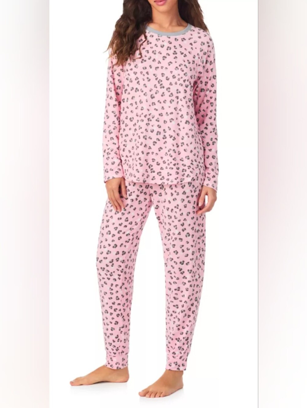 Cuddl Duds Pink Leopard-Print Long-Sleeve Pajama Set XL